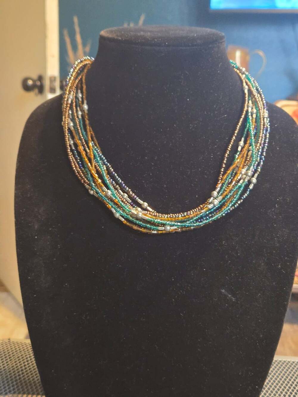 Unbranded Multi-Strand Seed Bead Necklace Teal Brown Gold